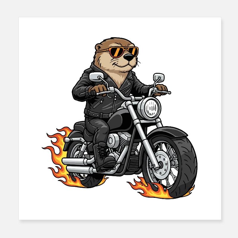 Cool Biker Otter Motorradflammen Poster 20x20 cm