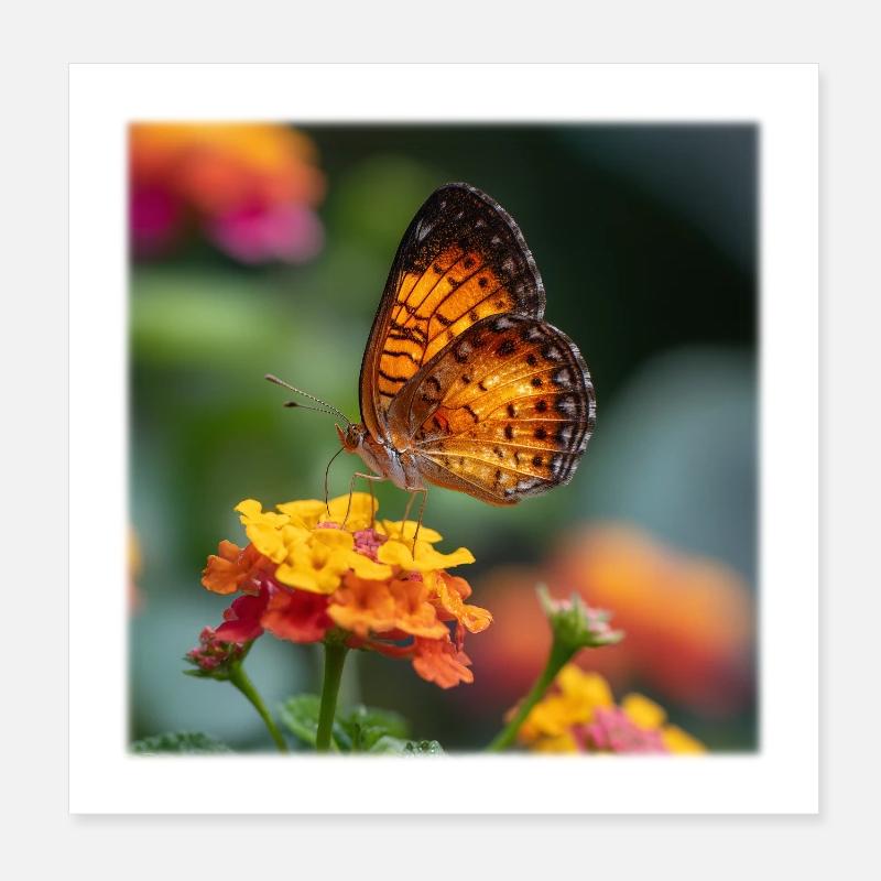 Papillon doré sur fleur éclatante Poster 20 x 20 cm