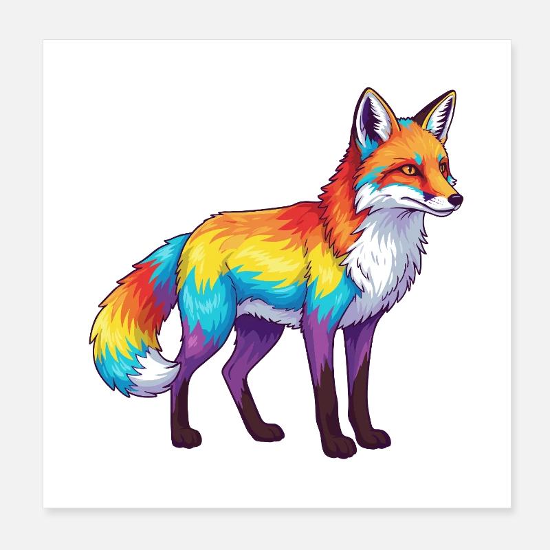 Aquarelle Pop Art Arc-en-ciel Fox Coloré Poster 20 x 20 cm