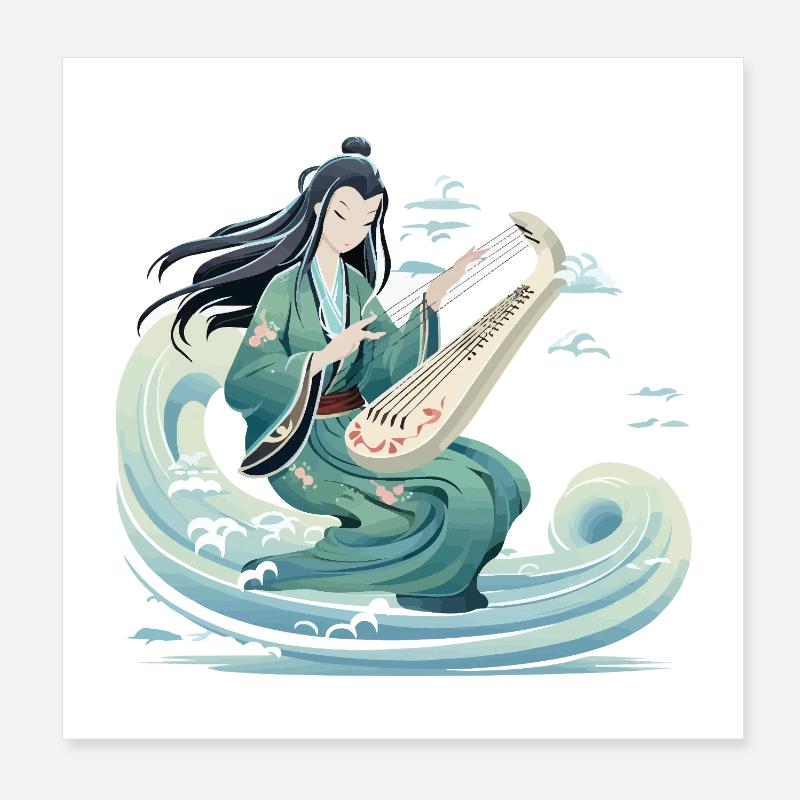 Guqin Master on Sea Wave Poster 8" x 8" (20x20 cm)