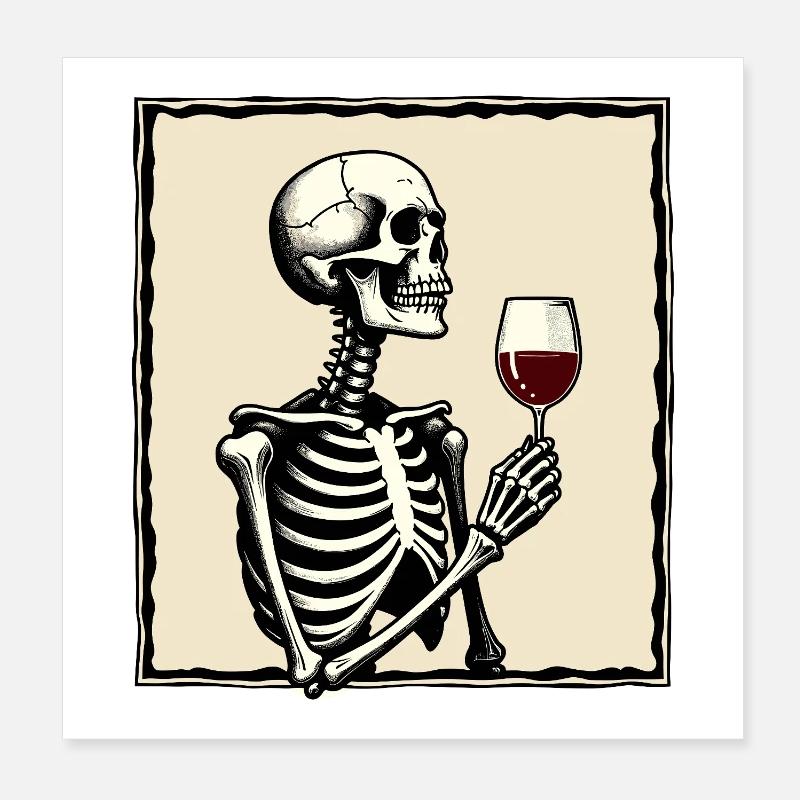 Skelett mit Weinglas Poster 20x20 cm