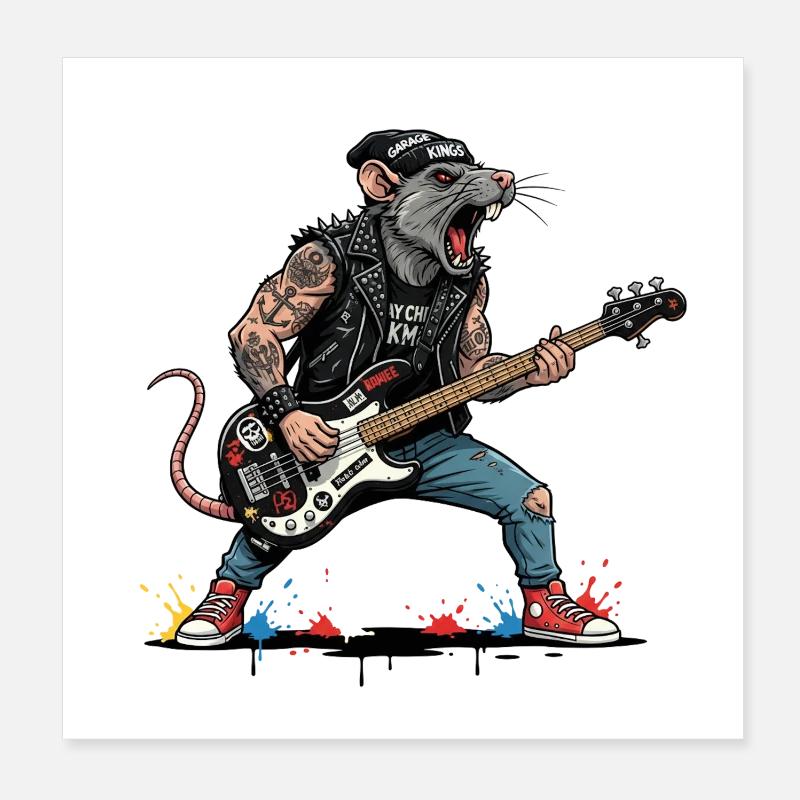 Guitariste de Rat rock dans le leather punk Poster 20 x 20 cm