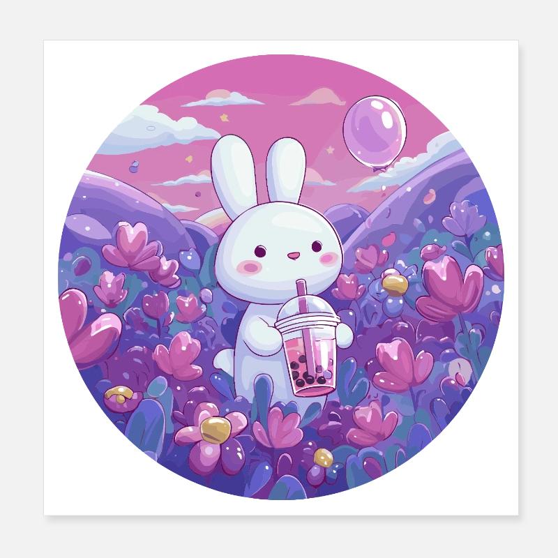 Petit Lapin dans la Mer de Fleurs Pourpre Poster 20 x 20 cm