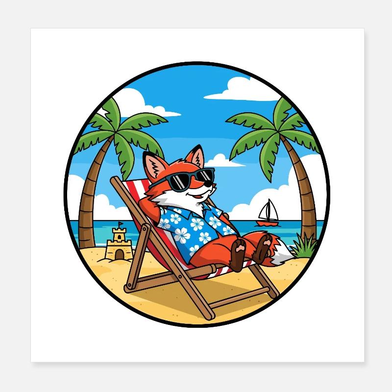 Coole Fox Beach Urlaub Sommerstimmung Poster 20x20 cm