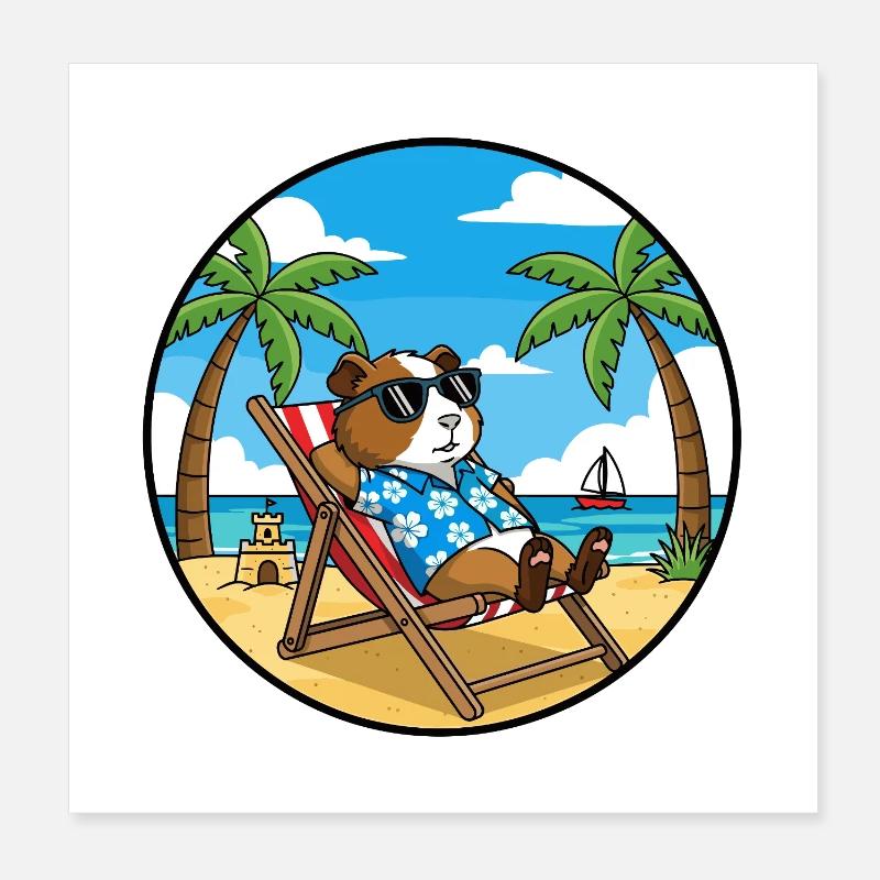 Ambiance estive de vacances à la plage de cochons d’Inde cool Poster 20 x 20 cm