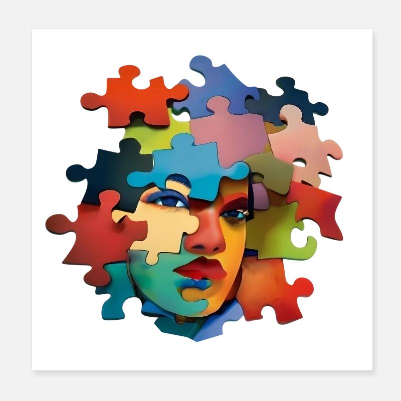 Explosion de couleurs de portrait de puzzle Poster 20 x 20 cm