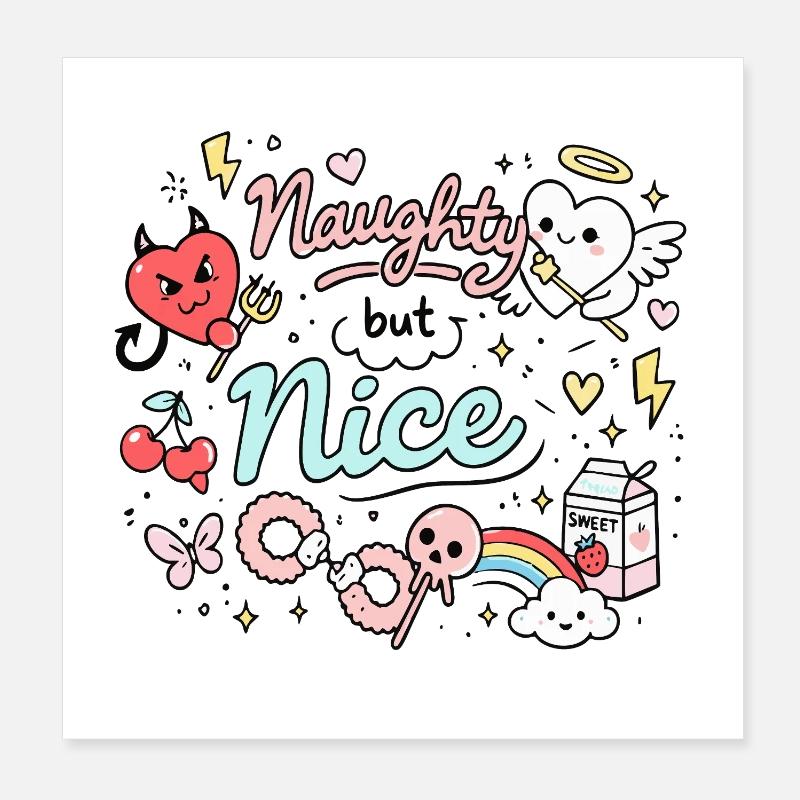 Naughty But Nice Freches Doodle Statement Poster 20x20 cm