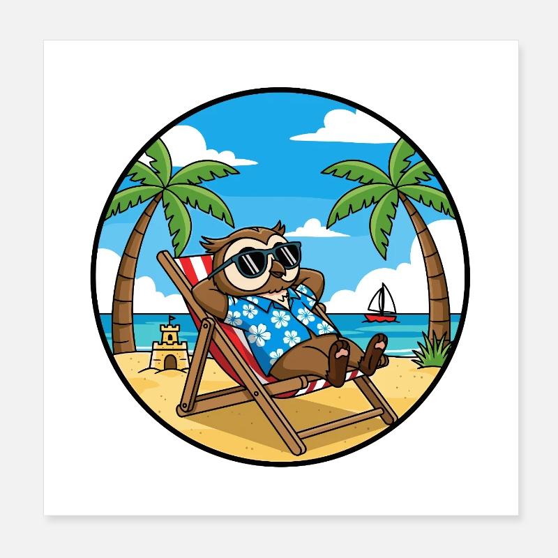 Cool Owl Beach Vacation Summer Vibes Poster 8" x 8" (20x20 cm)