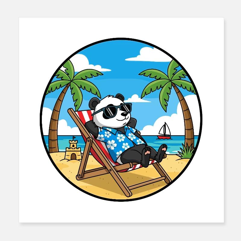 Ambiance estivale de vacances à Panda Beach Cool Poster 20 x 20 cm