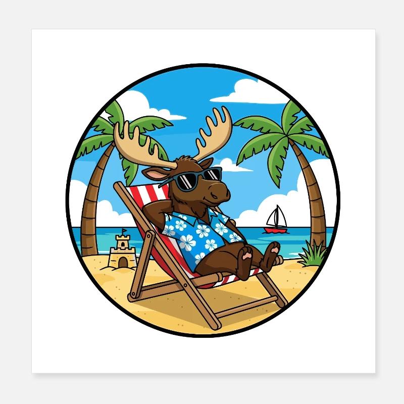 Coole Moose Beach Vacation Summer Vibes Poster 20x20 cm