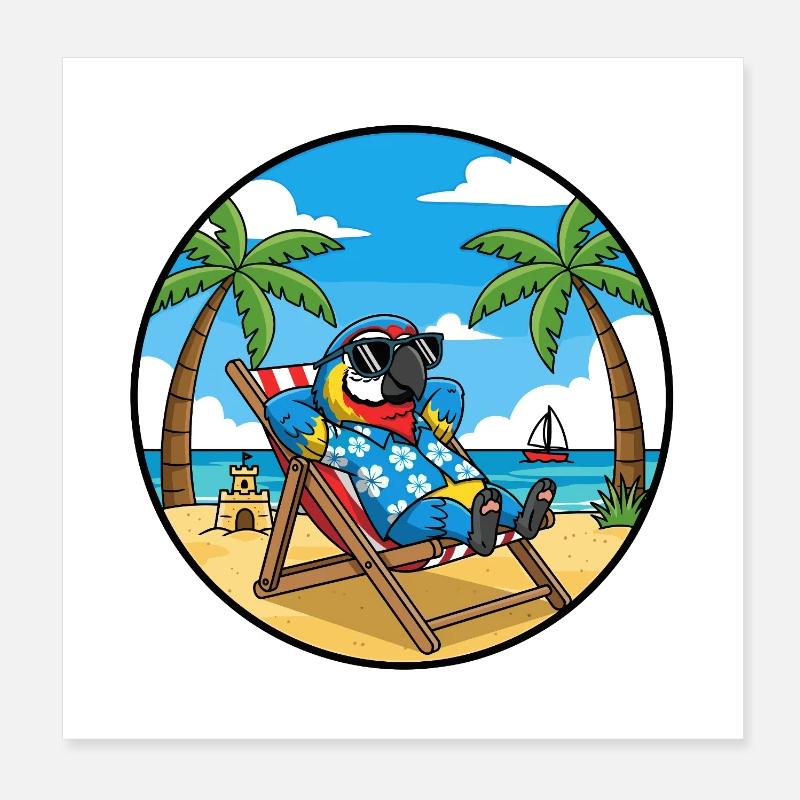 Cool Parrot Beach Vacation Summer Vibes Poster 20x20 cm