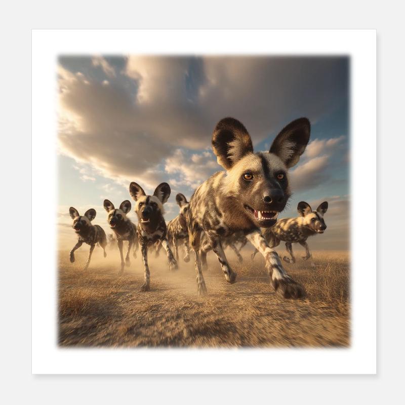 Hyänen Gruppe Wildlife Design Savanne  Poster 20x20 cm