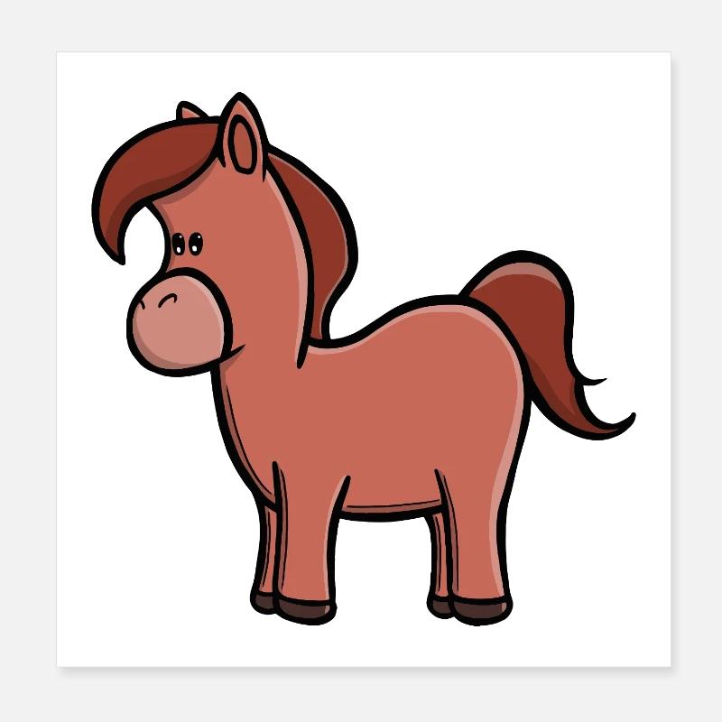 Dessin animé Cheval Brun Kawaii Pony Poster 20 x 20 cm