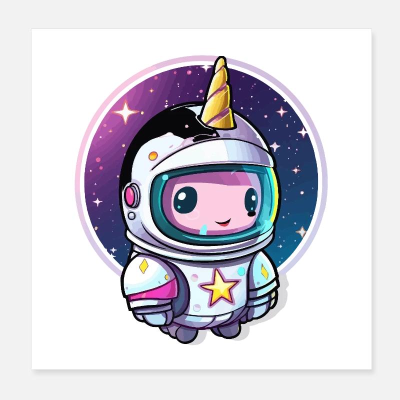 Astronaut Unicorn Chibi Space Poster 8" x 8" (20x20 cm)