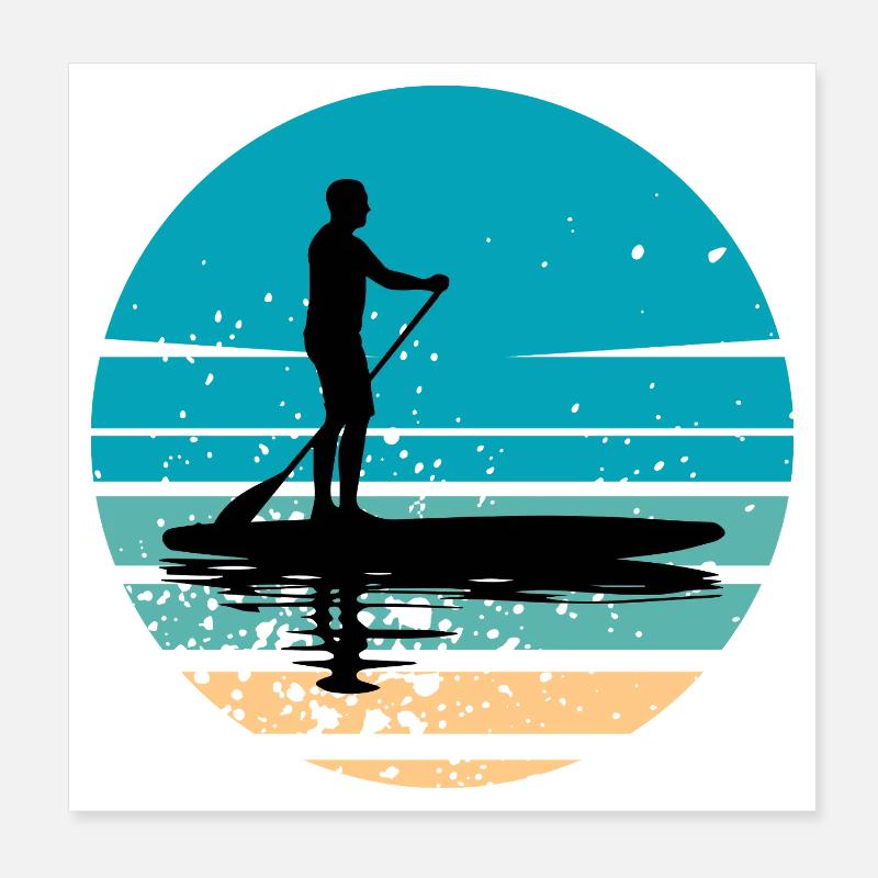 Paddleboard mit maritimer Atmosphäre im Retro-Stil Poster 20x20 cm