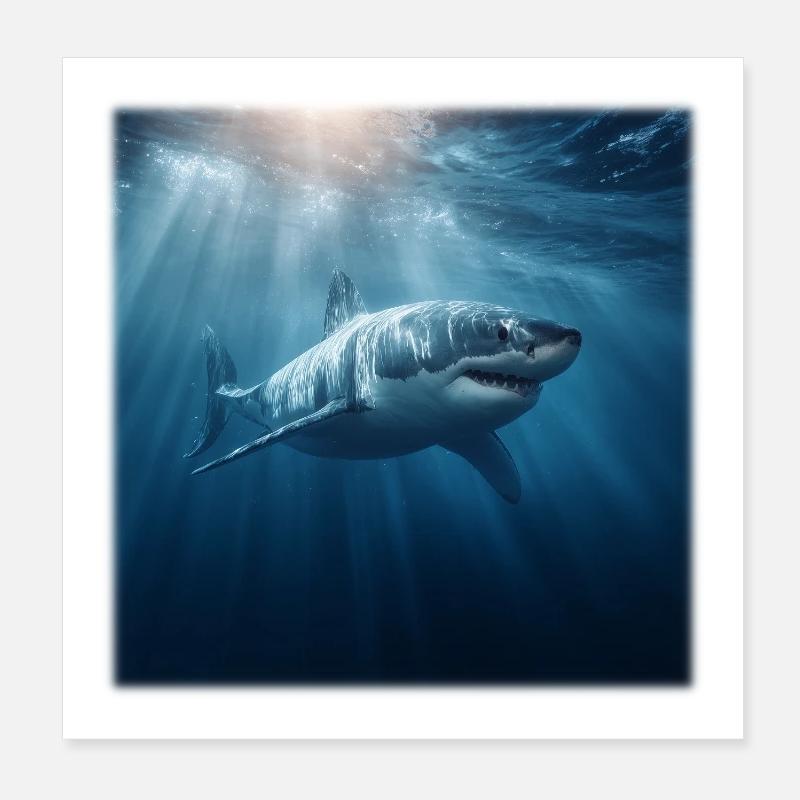 Grand Grand Requin Blanc dans Sunlight Design Ocean Poster 20 x 20 cm