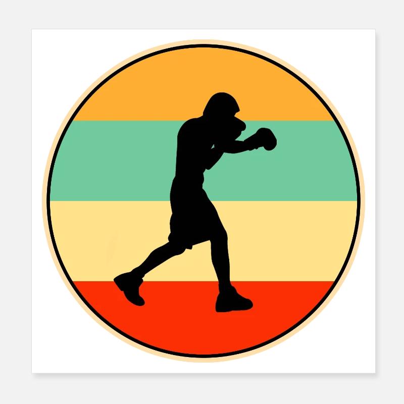 Athlète de boxe Retro Silhouette Sport de Combat Poster 20 x 20 cm