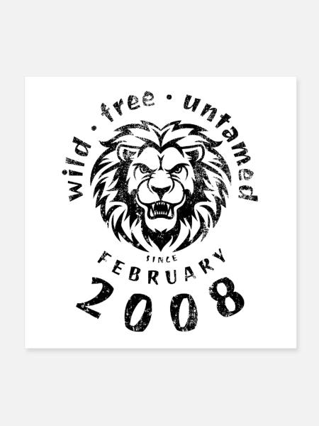 18. Geburtstag Wild, free & untamed since 02/2008 - Poster 20x20 cm - Weiß - Vorne