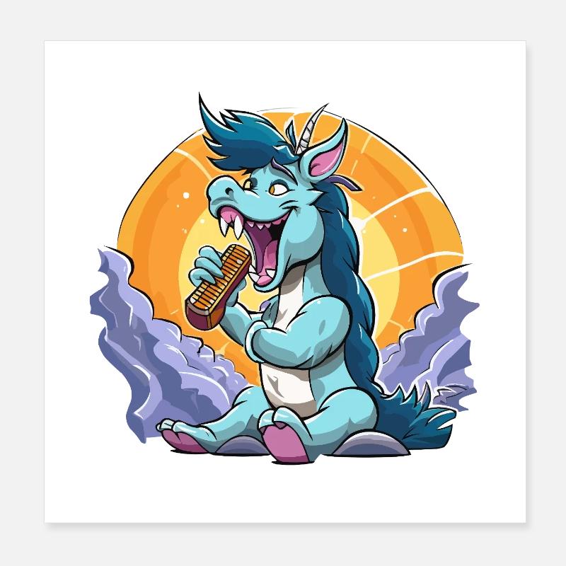 Chanteur de dragon bleu devant le cercle solaire Poster 20 x 20 cm