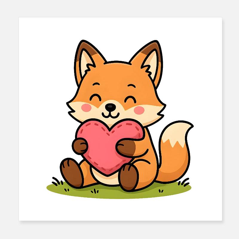 Cuddly fox with heart Poster 8" x 8" (20x20 cm)