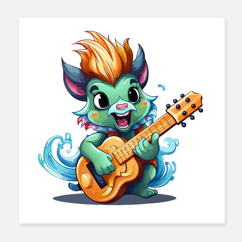 Guitariste créature mythique sur la plage Poster 20 x 20 cm