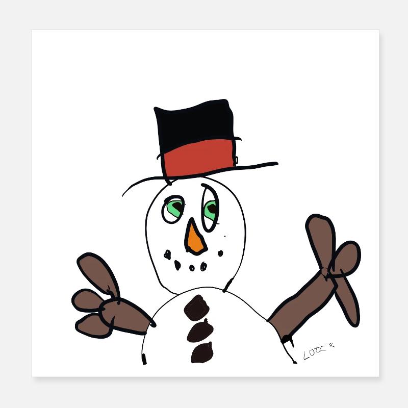 Winter Magic Snowman in Hat Poster 8" x 8" (20x20 cm)