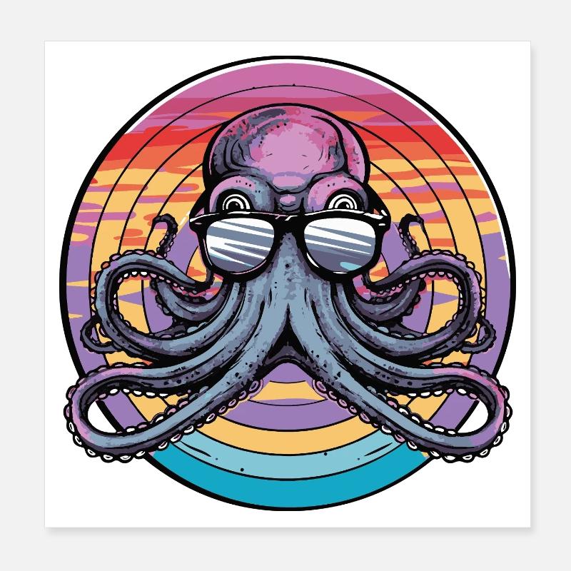 Octopus Retro Surf Poster 8" x 8" (20x20 cm)