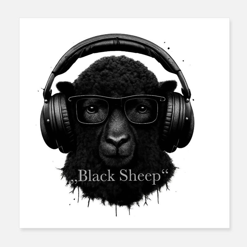 Black Sheep mit Kopfhörern Poster 20x20 cm