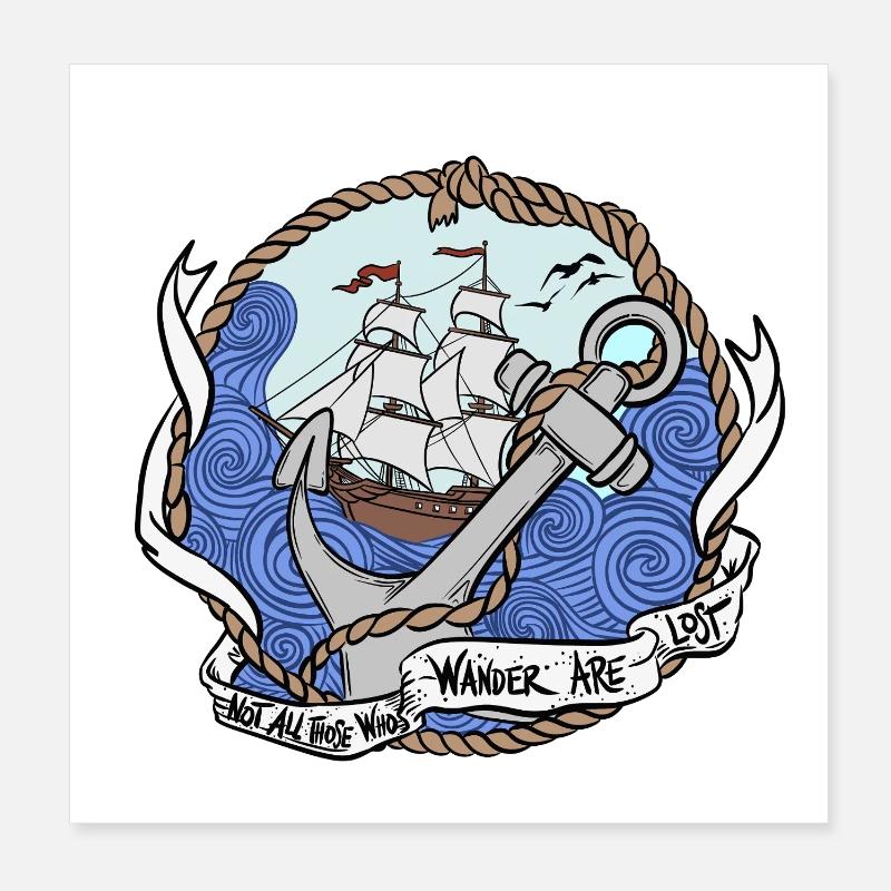 Ancre du capitaine sur des mers agitées Poster 20 x 20 cm