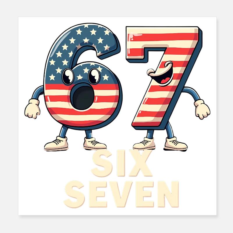 US Flag 67 Memes Six Seven - Poster 20x20 cm - Weiß