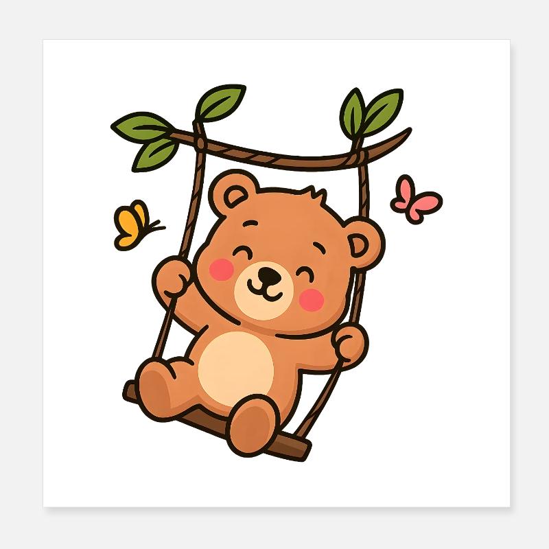 Petit ours en balançoire Poster 20 x 20 cm