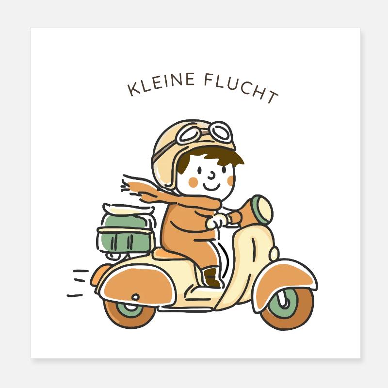 Kleine Flucht – Roller Illustration Poster 20x20 cm