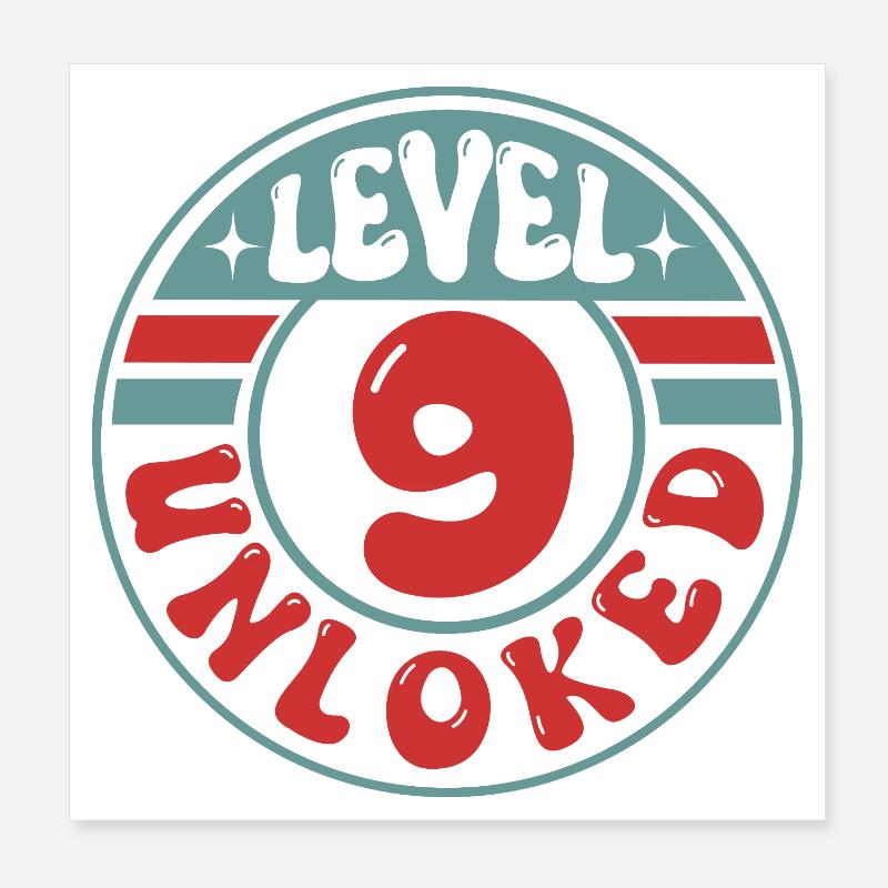 Niveau 9 débloqué – Conception d’anniversaire de joueur Poster 20 x 20 cm