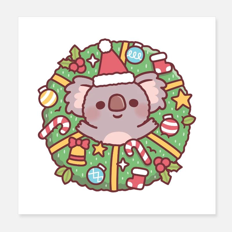 Süßer Koalabär im Weihnachtskranz Poster 20x20 cm