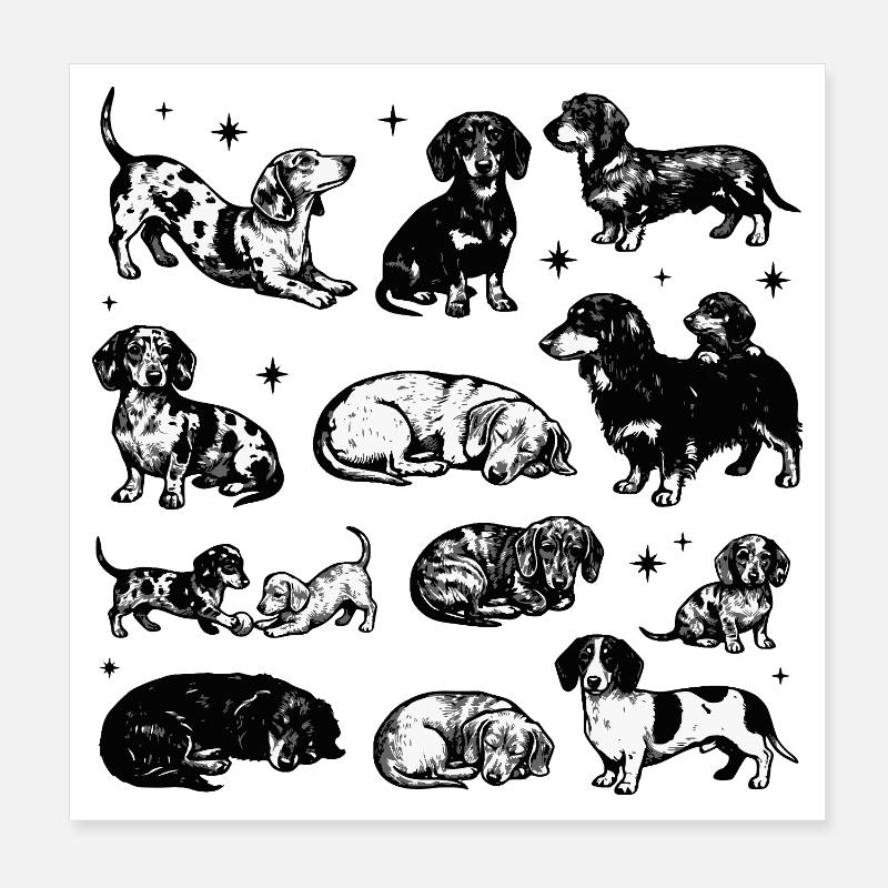 Dachshund Dackel Teckel retro 90s vintage Poster 20x20 cm