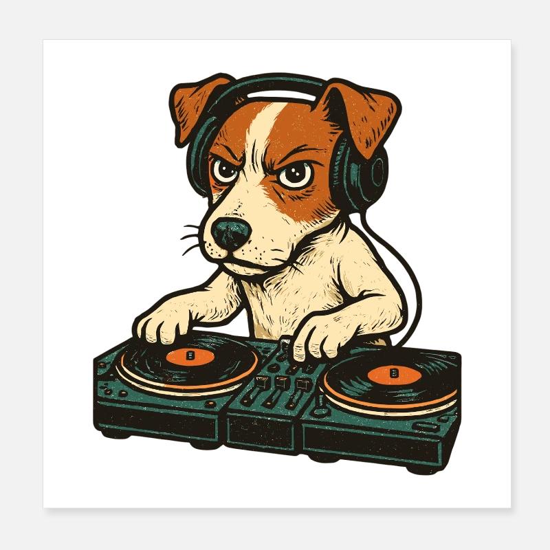 Jack Russell Terrier DJ Turntables Techno Geschenk Poster 20x20 cm