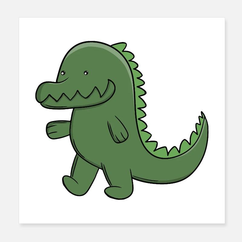 Mignon alligator vert Crocodile Kawaii heureux Poster 20 x 20 cm