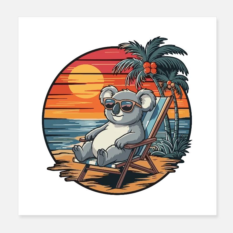 Koala drôle sur la plage Coucher de soleil des vacances d’été Poster 20 x 20 cm