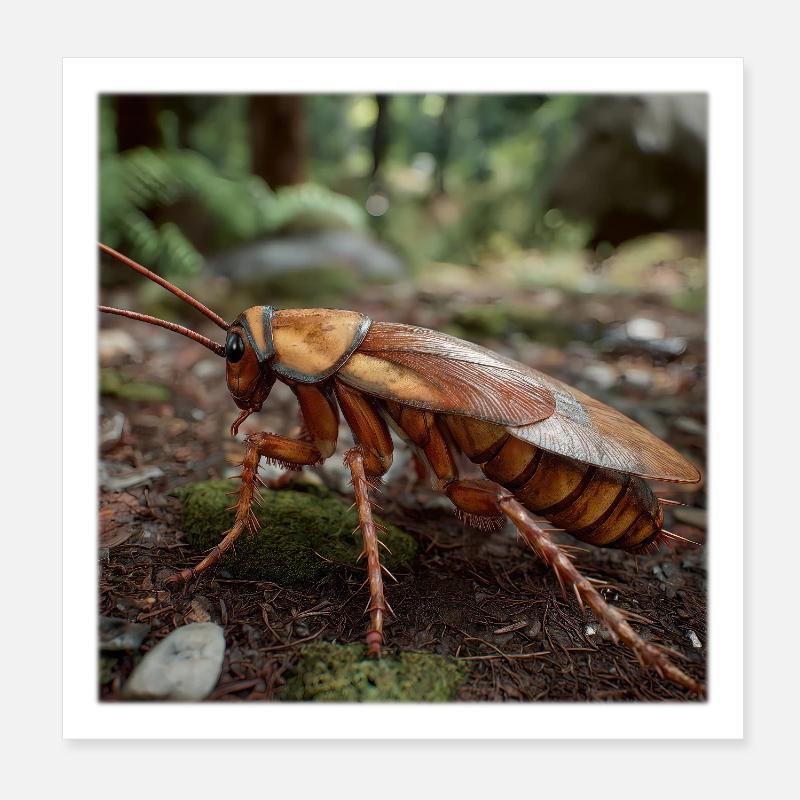 Realistic Cockroach – Macro Insect Design Poster 8" x 8" (20x20 cm)