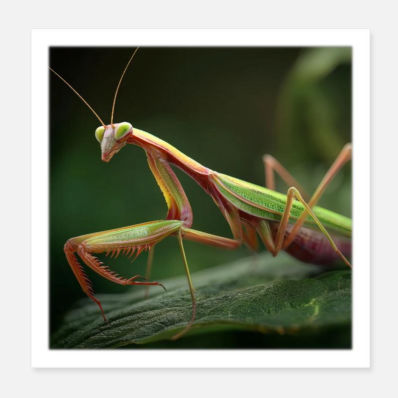 Praying mantis macro elegant mantis - Poster 8" x 8" (20x20 cm) - white