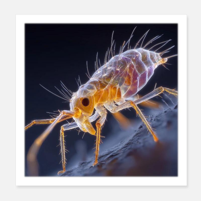 Transparenter Floh – Goldene Insekten Makro Kunst - Poster 20x20 cm - Weiß