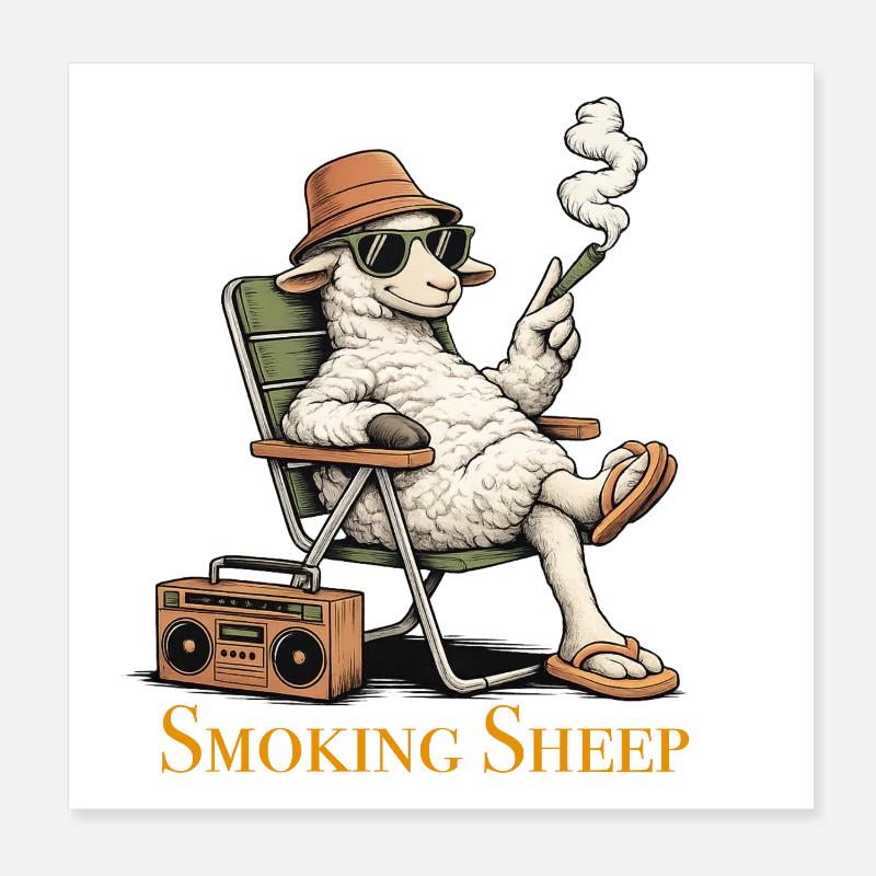 Chilling Sheep with Smoke and Boombox Poster 8" x 8" (20x20 cm)