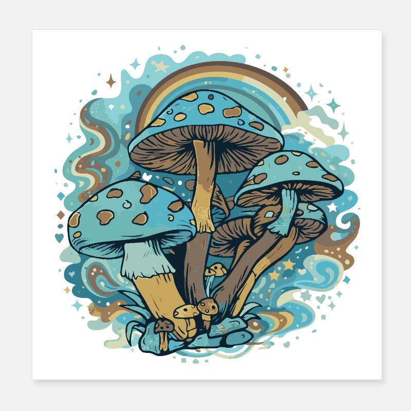 Blue Mushroom Wonder Forest Poster 8" x 8" (20x20 cm)