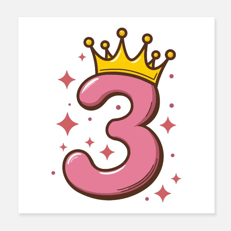 Third Birthday Crown Glitter Poster 8" x 8" (20x20 cm)