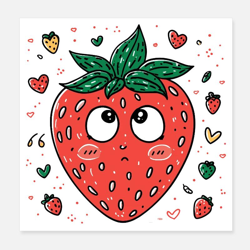 Kawaii strawberry with curious eyes Poster 8" x 8" (20x20 cm)