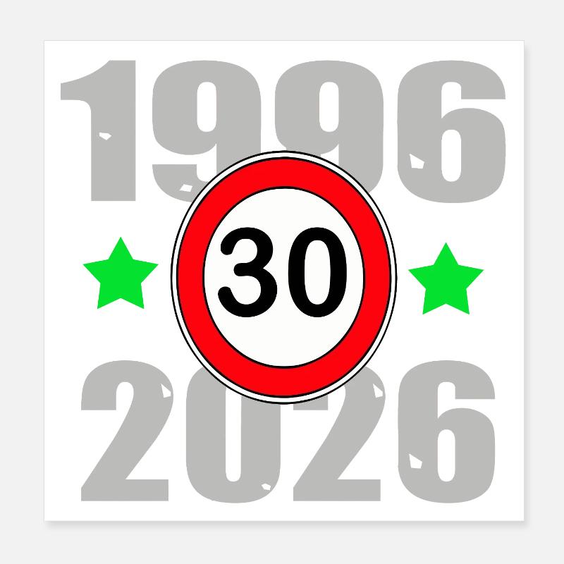 Anniversaire 30, 30 ans 1996 à 2026 Poster 20 x 20 cm