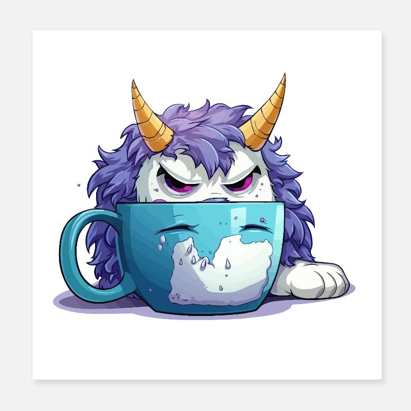 Grumpy monster in a coffee mug Poster 8" x 8" (20x20 cm)