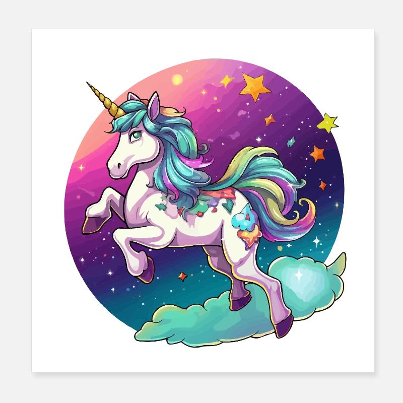Nachtfarbener Regenbogen-Einhorn Poster 20x20 cm