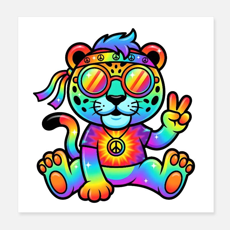 Psychedelischer Hippie-Jaguar Poster 20x20 cm