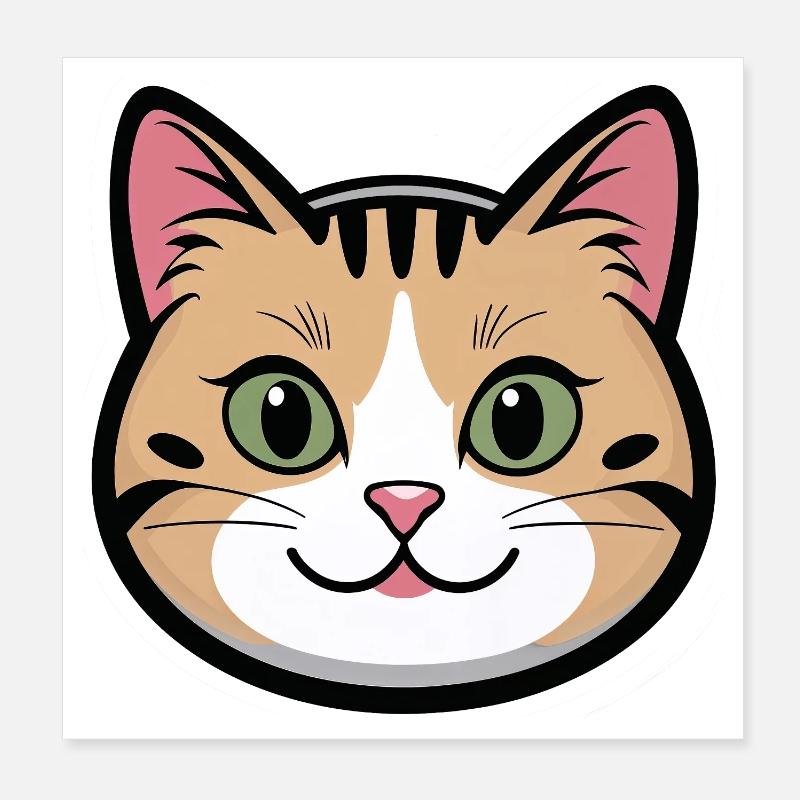Dessin animé Sourire tête de chat Poster 20 x 20 cm